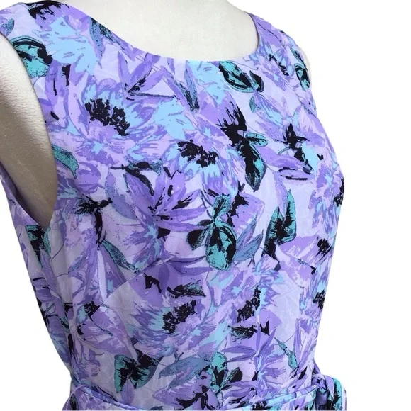 Evan Picone Black Label Floral Purple Sleeveless Midi Dress - Picture 7 of 11